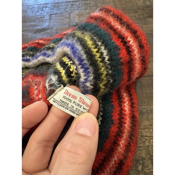 Dress Stewart Wool Tam O Shanter Beret Scotland Pom Pom Striped Multi-colored - Picture 7 of 8